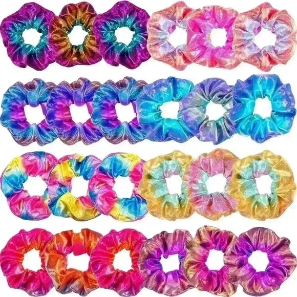 5 Pieces Shiny Metallic Scrunchies Hair Scrunchies Elastic Hair Ties - Picture 1 of 7